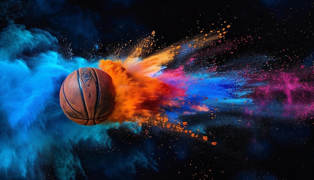 Dynamischer Basketball in Bewegung lebendige Pulverexplosion