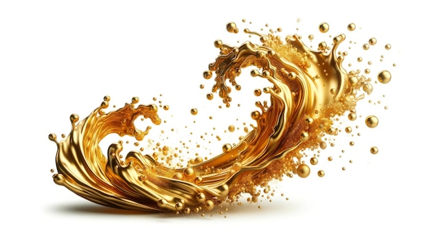 Dynamischer goldener Wellen-Splash, isoliert auf Weiß