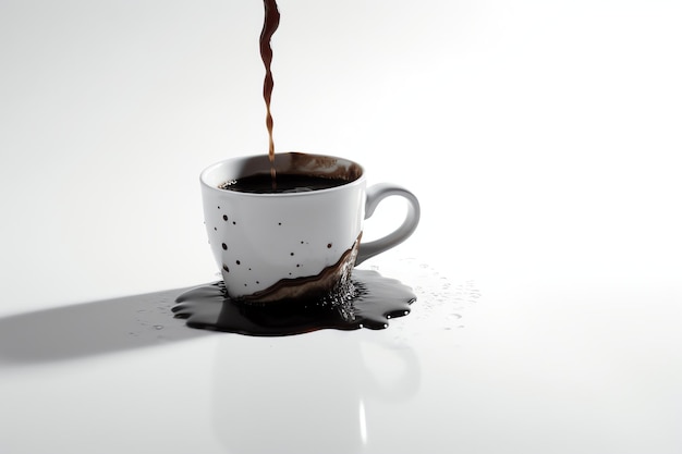 Dynamischer Hintergrund der Tasse Kaffee und der Kaffeebohnen