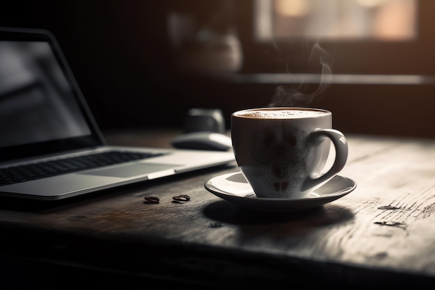 Dynamischer Hintergrund der Tasse Kaffee und der Kaffeebohnen
