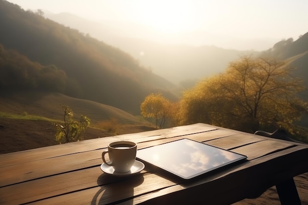 Dynamischer Hintergrund der Tasse Kaffee und des Brotes