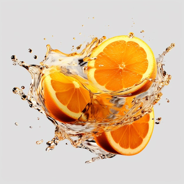 Dynamischer Orangen-Splash mit realistischen Früchten