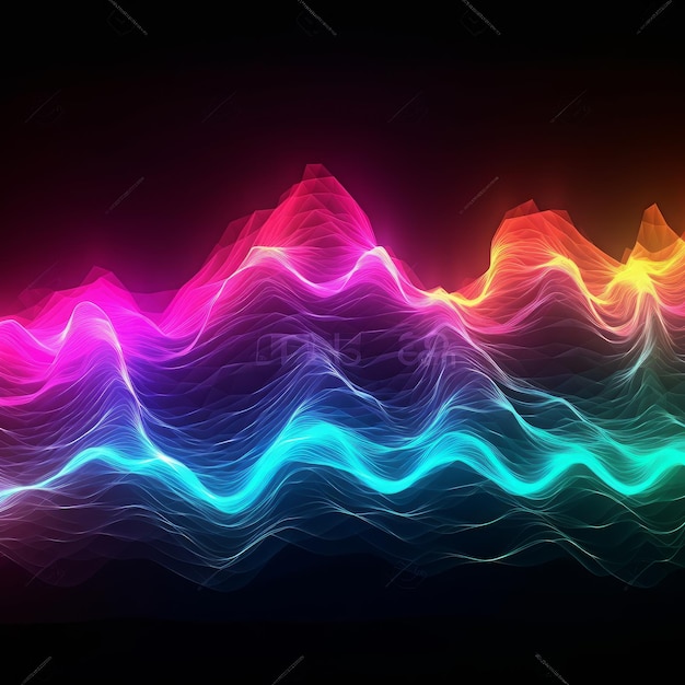 Dynamischer und heller Hintergrund mit Schallwellen in Neonfarben. Generative KI