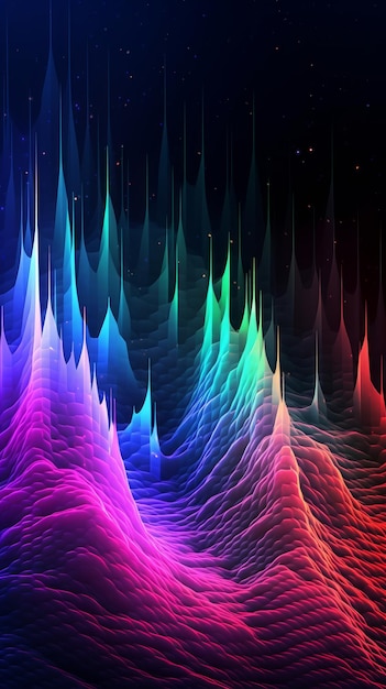 Dynamischer und heller Hintergrund mit Schallwellen in Neonfarben. Generative KI