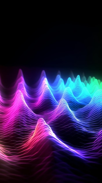 Dynamischer und heller Hintergrund mit Schallwellen in Neonfarben. Generative KI