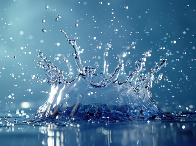 Dynamisches Wasserspritzen vor einem leuchtend blauen Hintergrund, sauberes Wasserzugangskonzept