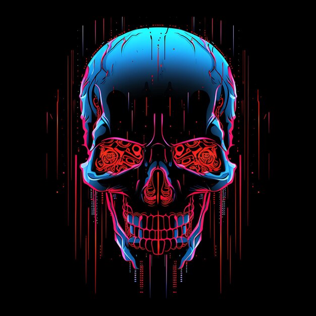 Dystopian Cyberpunk Líneas de neón pulsantes Cráneos holográficos Y2K Formas Arte de luz transparente de neón