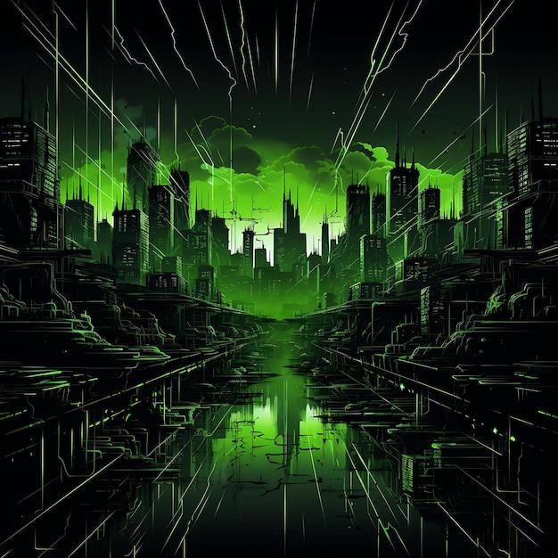 Dystopian Dystopian Cityscape Lines Post Apocalyptic Element Y2K Shapes Neon Transparent Light Art