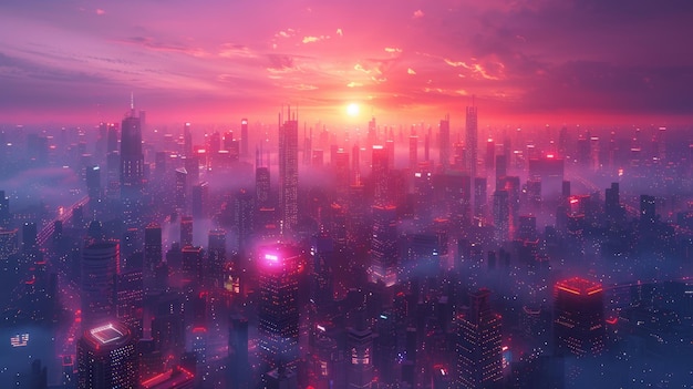 Dystopische futuristische Cyberpunk-Stadt-Wallpapier 3D-Rendering Raster-Illustration