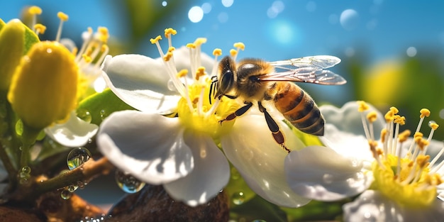 e abelha borboleta sentada em frutas mandarinolivas maçãs e bagas em uma floração