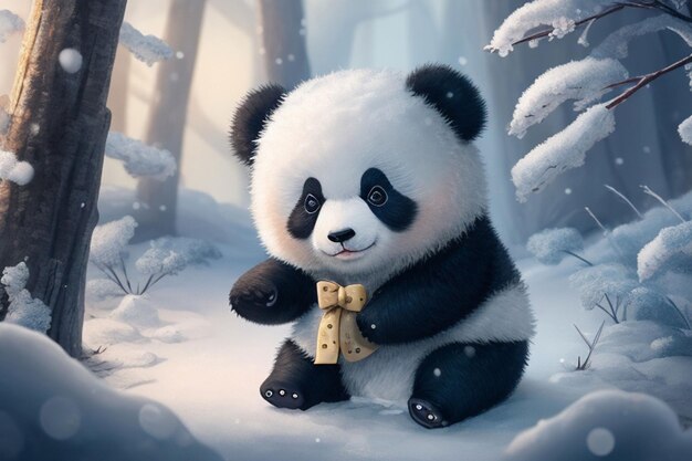 e adorável bebê panda com no inverno