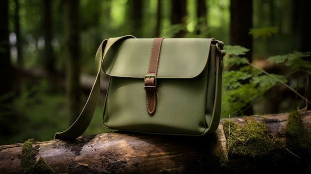 E bolsa de mão castanha com artesanato tradicional verde