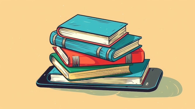E-Book-Reader mit breiter Auswahl an Büchern mit flachen Illustrationen