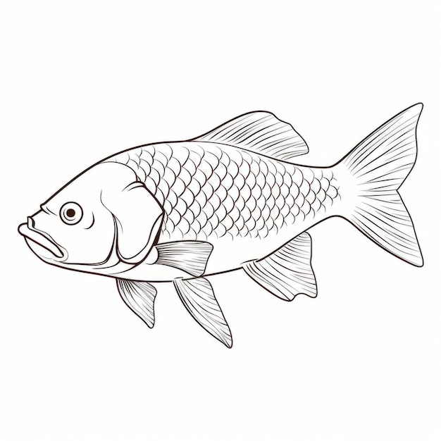 E desenho de peixe carpa afiado em fundo branco