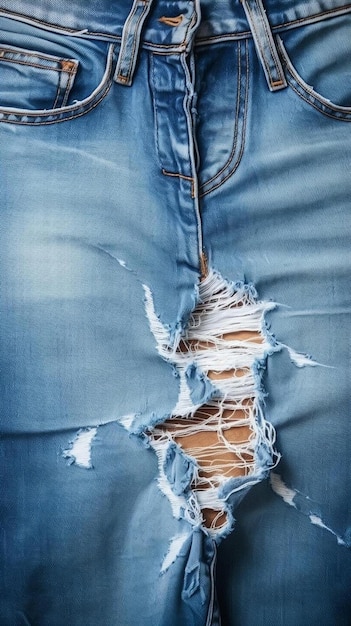 e fios em jeans de ganga rasgados destruídos rasgada textura de fundo azul moda lavado retro