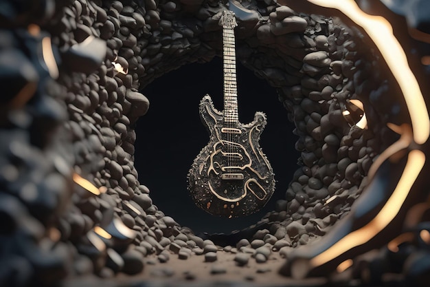 Foto e-gitarre in einem dunklen raum 3-d-illustration