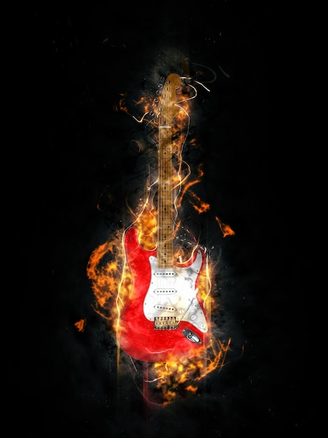 E-Gitarre mit Rauch und Flammen