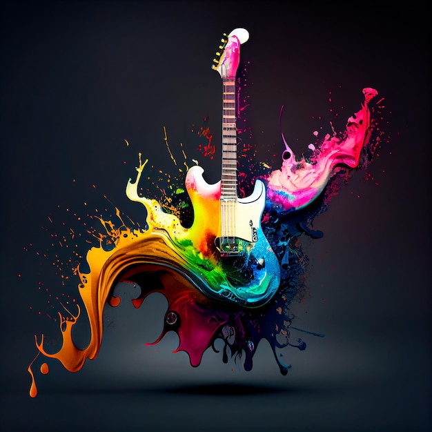 E-Gitarre mit Regenbogenfarben-Energieexplosion basiert nicht auf einem Originalbildcharakter oder einer Person Generative Ai