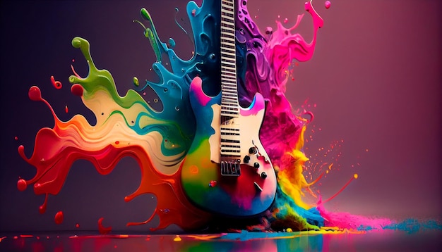 E-Gitarre mit Regenbogenfarben-Energieexplosion basiert nicht auf einem Originalbildcharakter oder einer Person Generative Ai