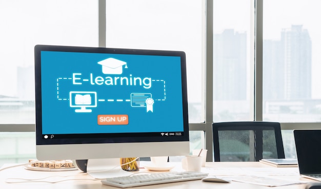 E-learning e educação online para o conceito de estudante e universidade.