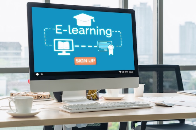 E-learning y educación en línea para estudiantes y concepto universitario.