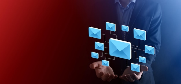 E-Mail-Marketing und Newsletter-Konzept. Kontaktieren Sie uns per Newsletter-E-Mail und schützen Sie Ihre persönlichen Daten vor Spam-Mail-Konzept. Schema des Direktverkaufs im Geschäft. Kundenliste zum Versand.