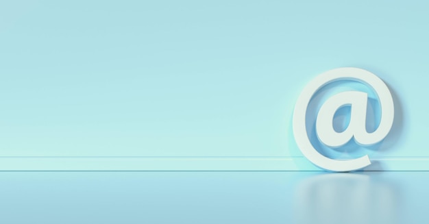 Foto e-mail-symbol oder schild, das als kommunikationskonzept an eine babyblaue wand gelehnt ist, copyspace für ihren individuellen text.