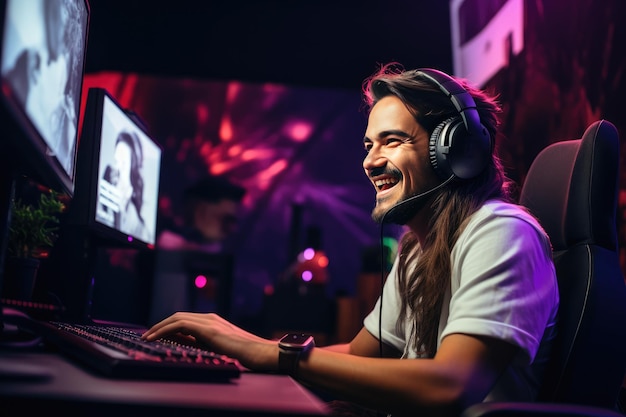 E-Sports und Online-Gaming Ein Mann, der ihre Videospiel-Sitzung live überträgt