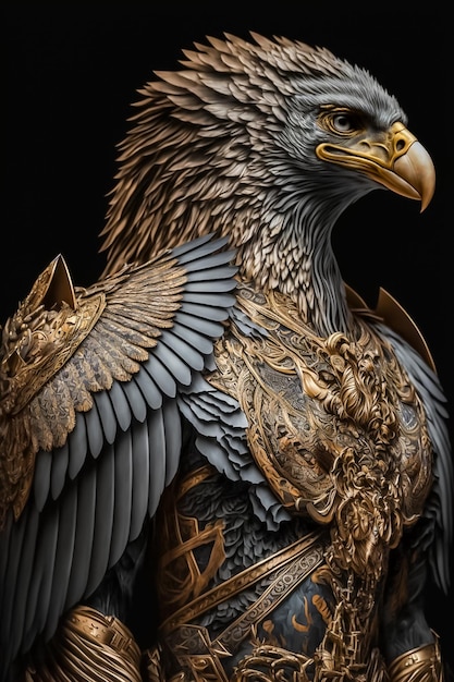Eagle Knight em retrato de armadura completa com espada e escudo AI gerado