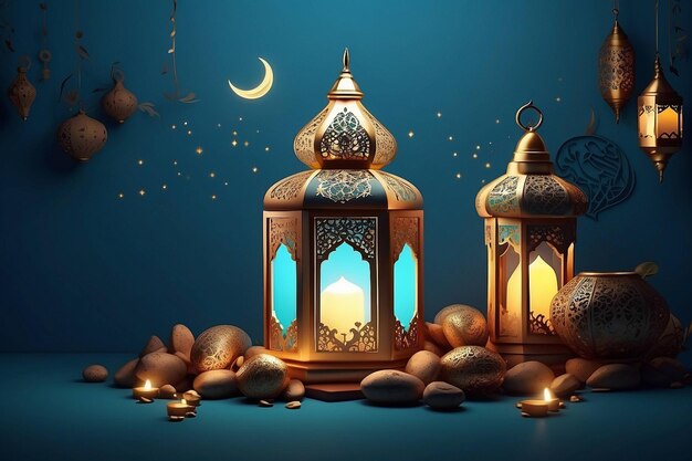 ealistic tridimensional ramadan kareem ilustração saudação