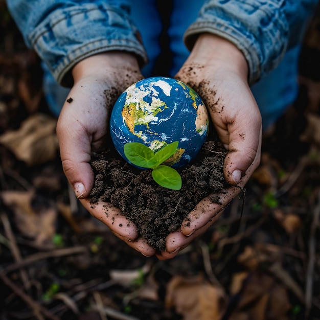 Earth Day Eine Welt in den Händen Die Schnittstelle von Natur und Menschheit KI generiert