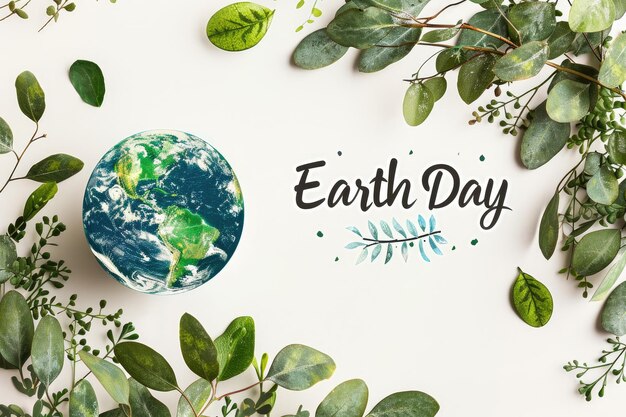 Earth Day-Konzept ein weißer Hintergrund mit einer Illustration des grünen Planeten Erde Generative Ai