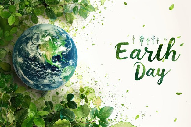 Earth Day-Konzept ein weißer Hintergrund mit einer Illustration des grünen Planeten Erde Generative Ai