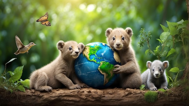 Foto earth day oder welttag der wildtiere konzept rettung unseres planeten