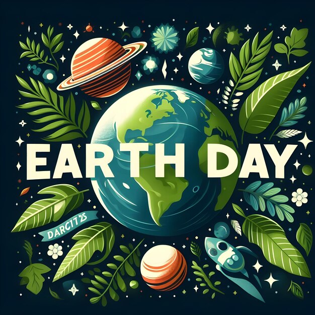 Earth Day-Poster mit einem Planeten und den Worten Earth Day darauf