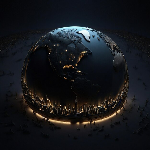 Earth Hour Conceptual 3D Render Realista Terra escurecida para visuais de consciência ecológica