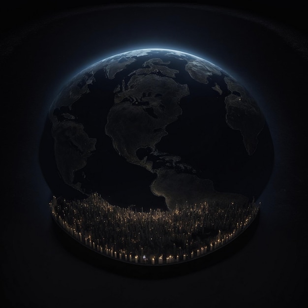 Earth Hour Conceptual 3D Render Realista Terra escurecida para visuais de consciência ecológica