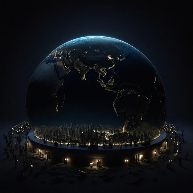 Earth Hour Conceptual 3D Render Realista Terra escurecida para visuais de consciência ecológica