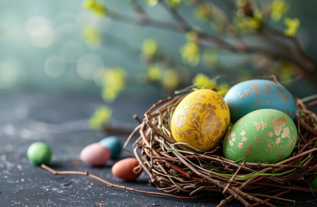 Easter-Eier im Inneren eines Nestes