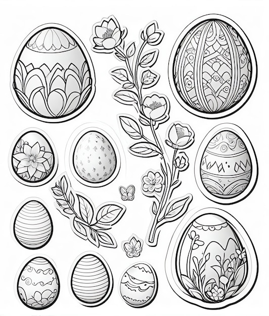 Foto easter-farbbuch hintergrund süßes kaninchen ostereier glückliches ostern ostern farbbuch