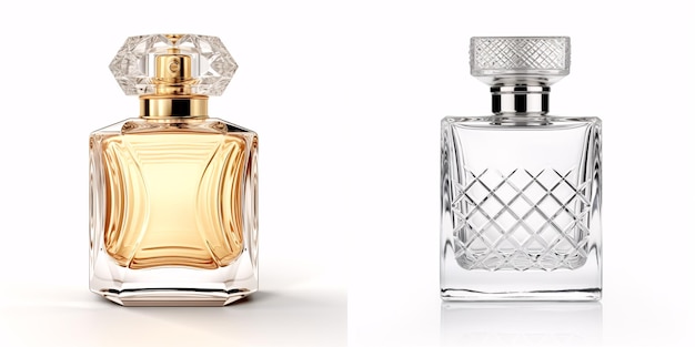 Eau De Parfum para hombres en una hermosa botella de vidrio dorado aislada en una fragancia blanca para hombres