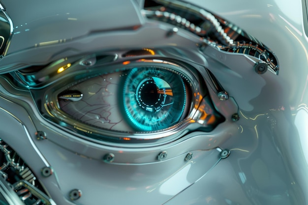 echar un vistazo al funcionamiento interno de un androide vista de la lente macro cibernética IA generativa
