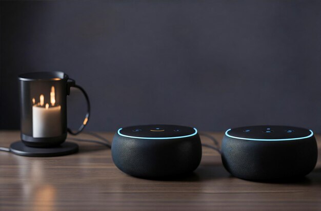 Echo von Amazon Alexa auf dem Tisch Alexa ist ein virtueller persönlicher Assistent, der von Amazon entwickelt wurde