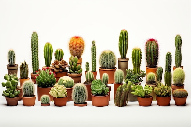 Echte Kaktuspflanzen getrennt auf weißem Hintergrund. Generative KI