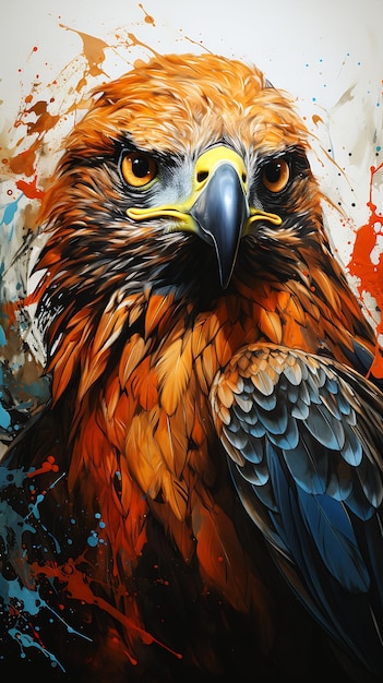 echte Vogelbeute gelber Schnabel orange blaue Federn Asche wunderschönes Gesicht braunes Fell Spray Adler fliegen rot