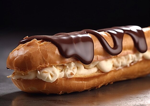 Foto eclair con crema de vainilla y chocolate en la mesaai generative