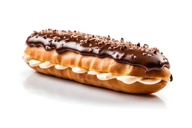 Foto un eclair cubierto de chocolate con migas