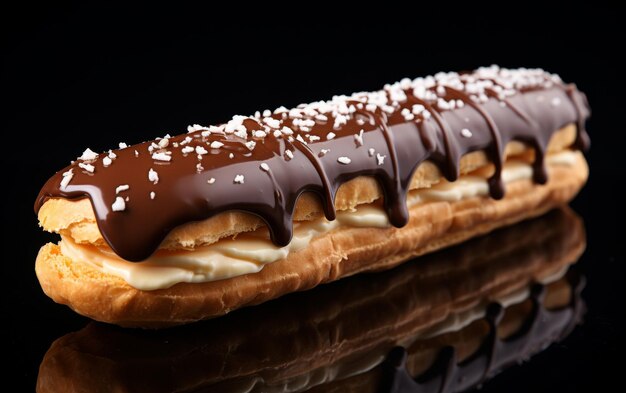 Foto eclair delicioso en un fondo negro