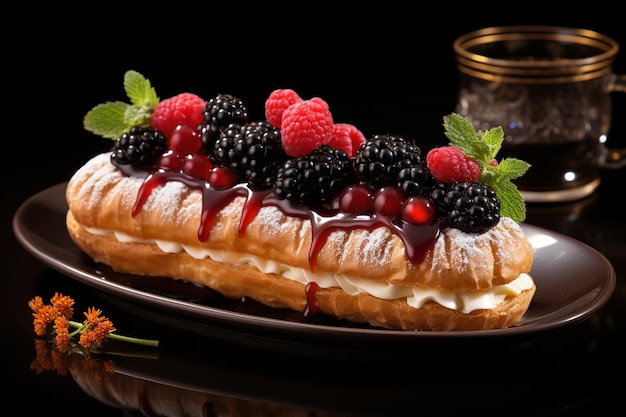 Eclairs con guarnición de frutas frescas Opción de postre refrescante