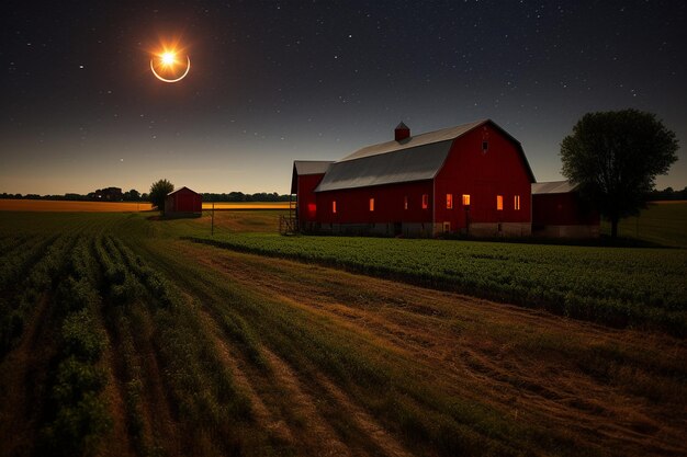 Foto eclipse lunar e o campo rural